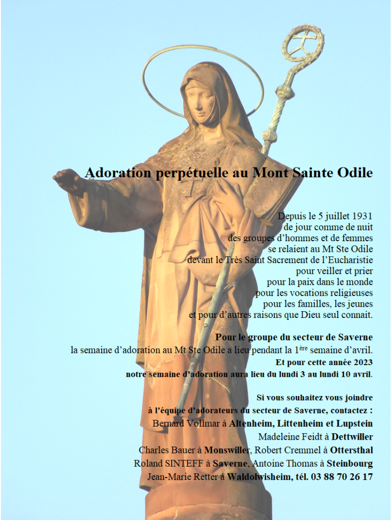 Affiche Adoration au Mt Ste Odile - secteur de Saverne - 2023